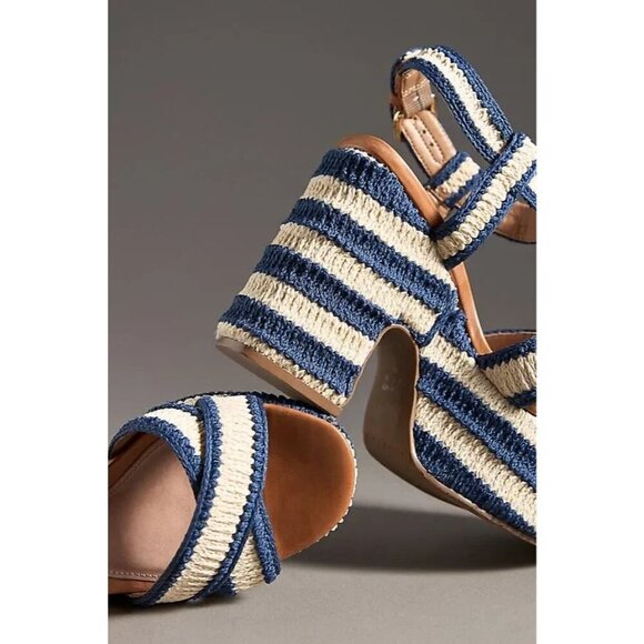 Anthropologie Vicenza Crochet Platform HeelsBlue Ivory Chunky Platform 41 - Picture 2 of 2